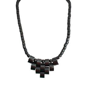Vintage Hematite Bib Necklace Articulated Reverse Triangle Screw Barrel Estate